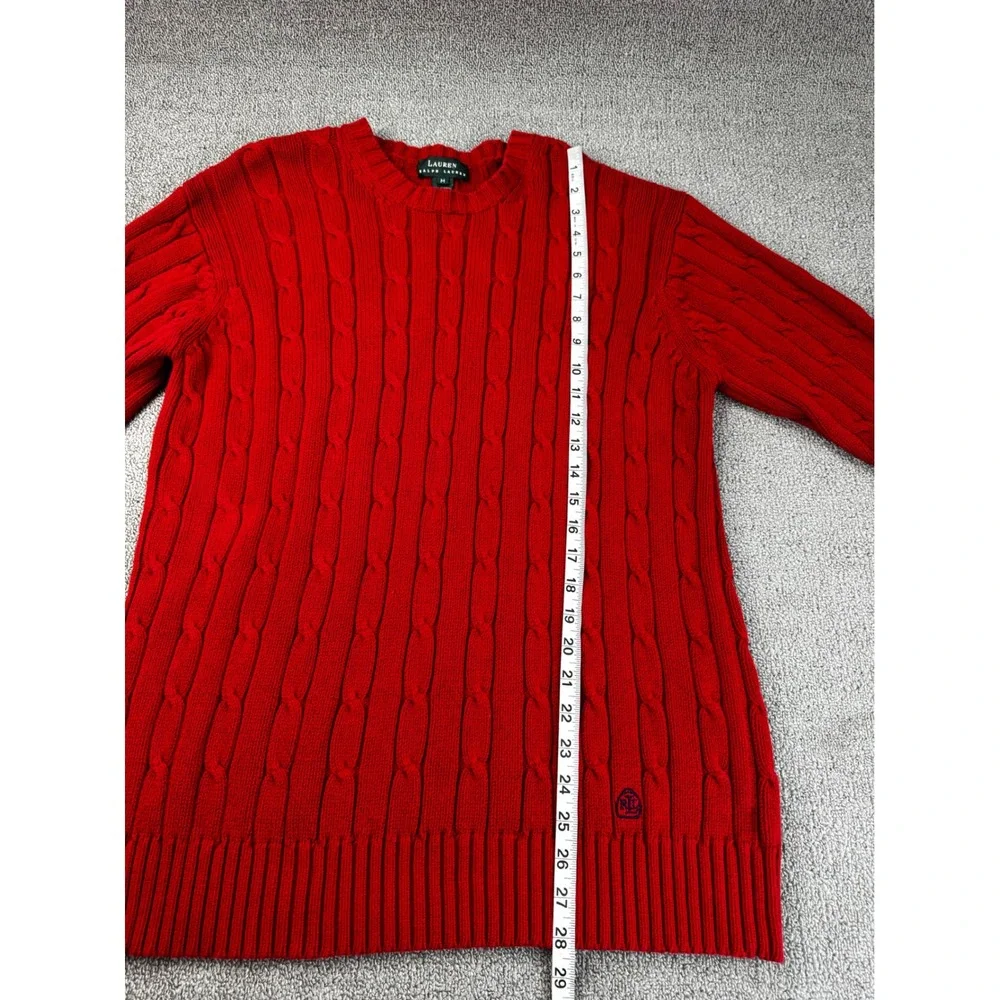 Lauren Ralph Lauren Sweater Mens Medium Red Cable Knit Cotton Crew Neck RLL Logo